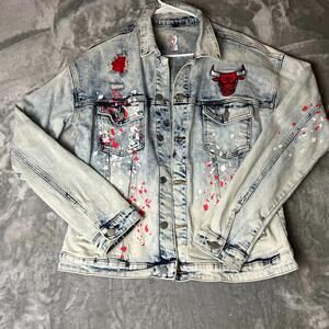 Fisll Chicago Bulls Trucker Jacket Women’s XL Blue Denim Button Front NBA